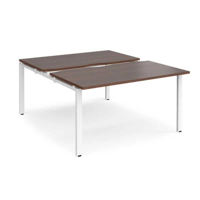 Image of Adapt Bench Desk 2 Person Rectangular Desks 1400mm With Sliding Tops Walnut Tops With White Frames 1600mm Depth Adapt Walnut STE1416-WH-W