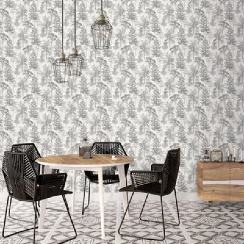 Image of Galerie Evergreen Grey Mica Trees Smooth Wallpaper