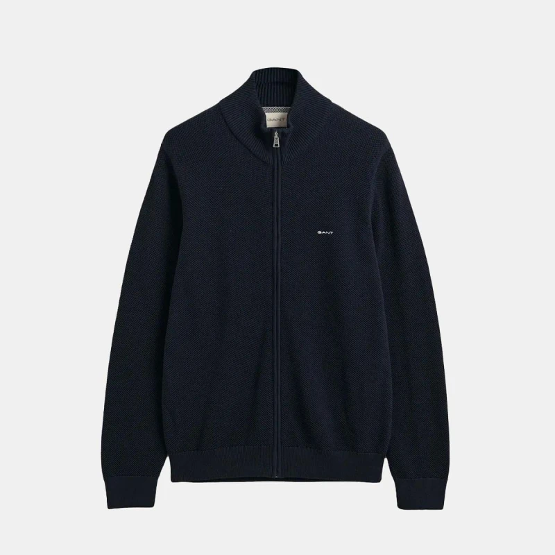 Image of Gant Cotton Pique Zip-Up Cardigan Blue male 3XL