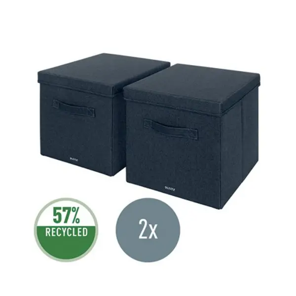 image of Leitz Fabric Storage Box with Lid Twinpack Large Grey 61450089