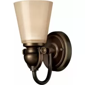 Image of Wall Light Etched Amber Glass Shade Yolk Type Design Olde Bronze LED E27 100W