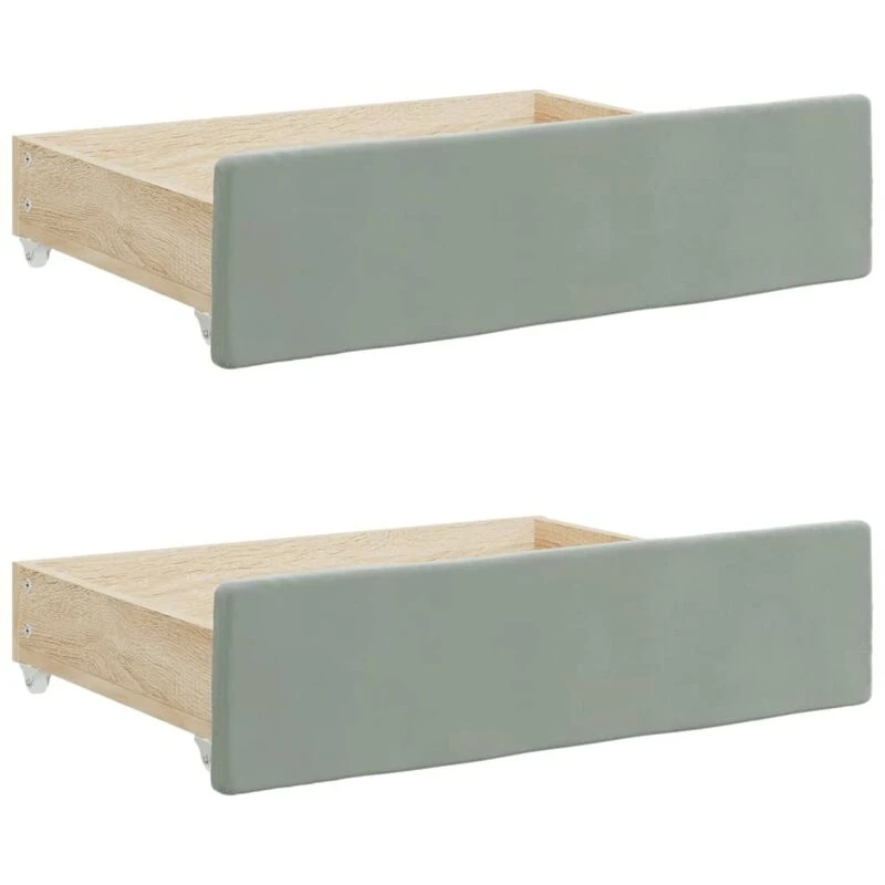 Image of Vidaxl Bed Drawers 2 Pcs Light Grey Engineered Wood And Velvet, Grey 833916