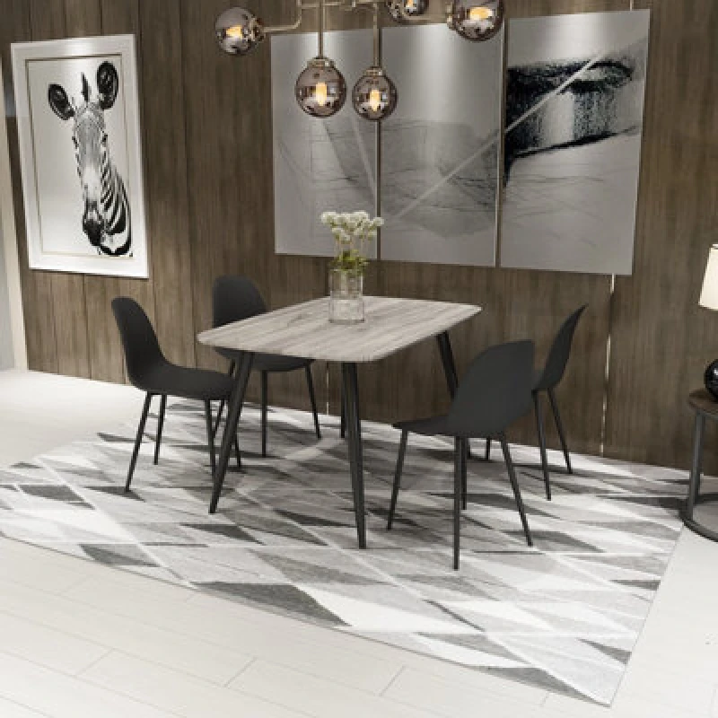 Image of Core Products Aspen Grey Oak Effect 120Cm Rectangular Dining Table With 4 Black Plastic Curve Design Chairs