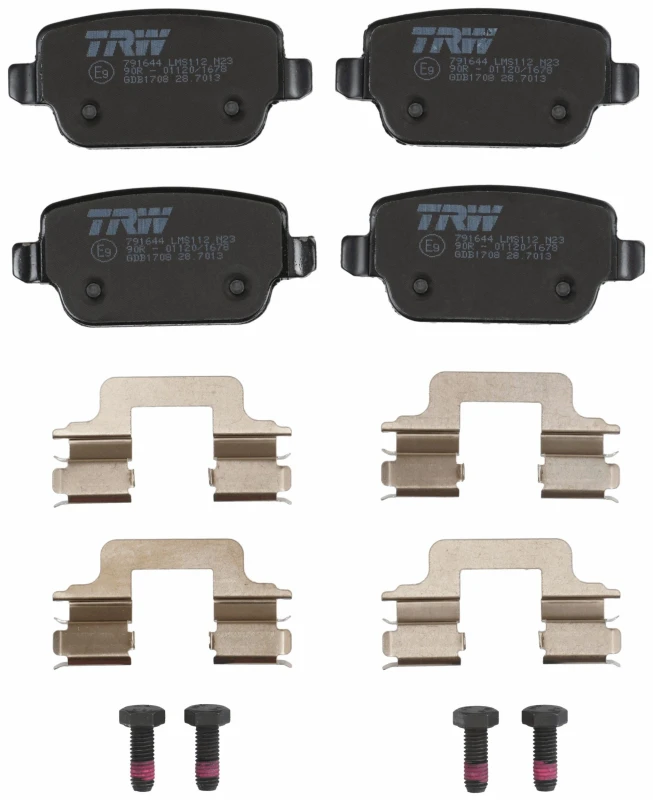 Image of TRW GDB1708 Brake pad set not prepared for wear warning indicator, with accessories, with brake caliper screws Brake Pad Set,disc brake (402)