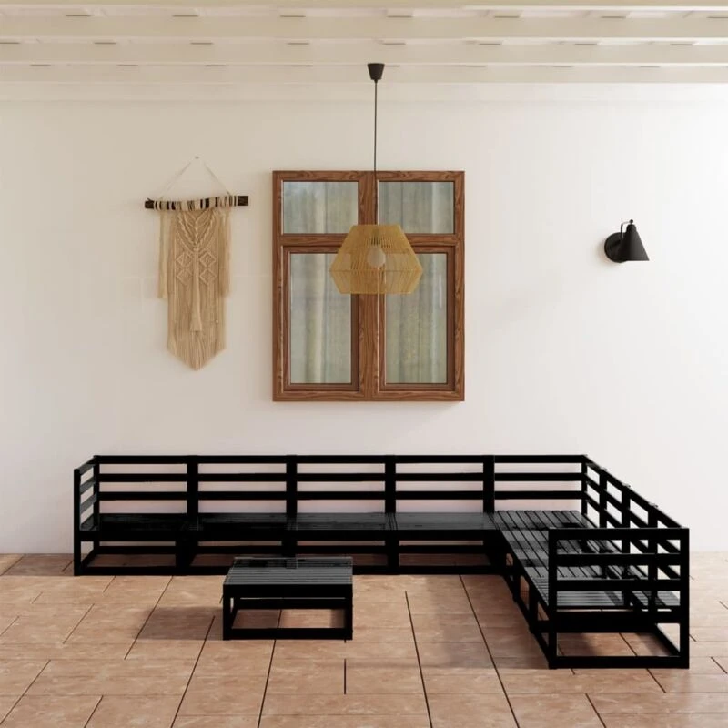 Image of VIDAXL 9 Piece Garden Lounge Set Black Solid Pinewood Vidaxl 8720286469460