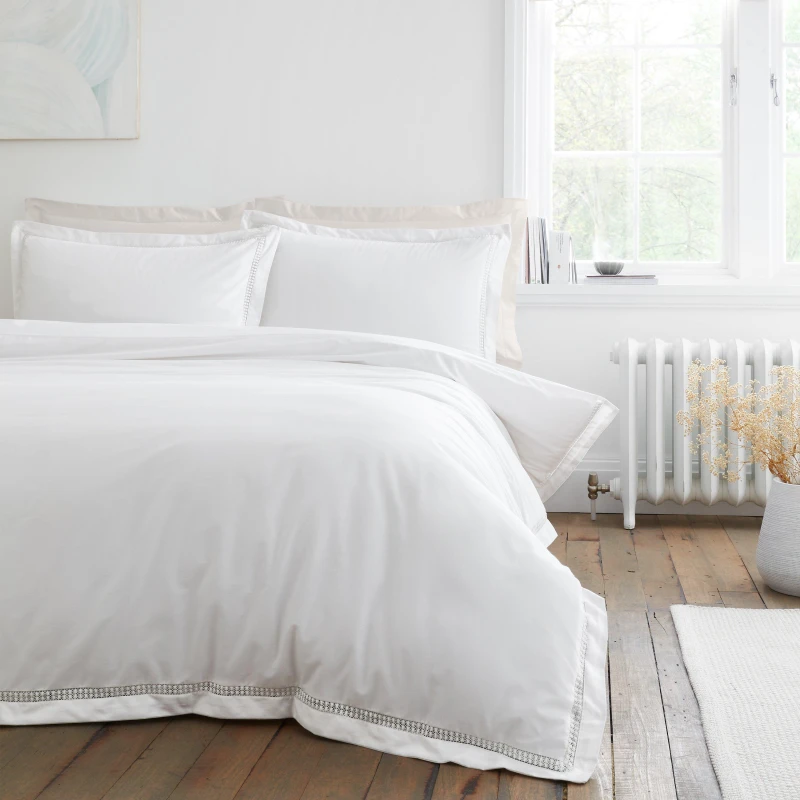 Image of Bianca Oxford Lace Trim 200TC Duvet Cover Set Duvet Cover Sets Single White 41458401010