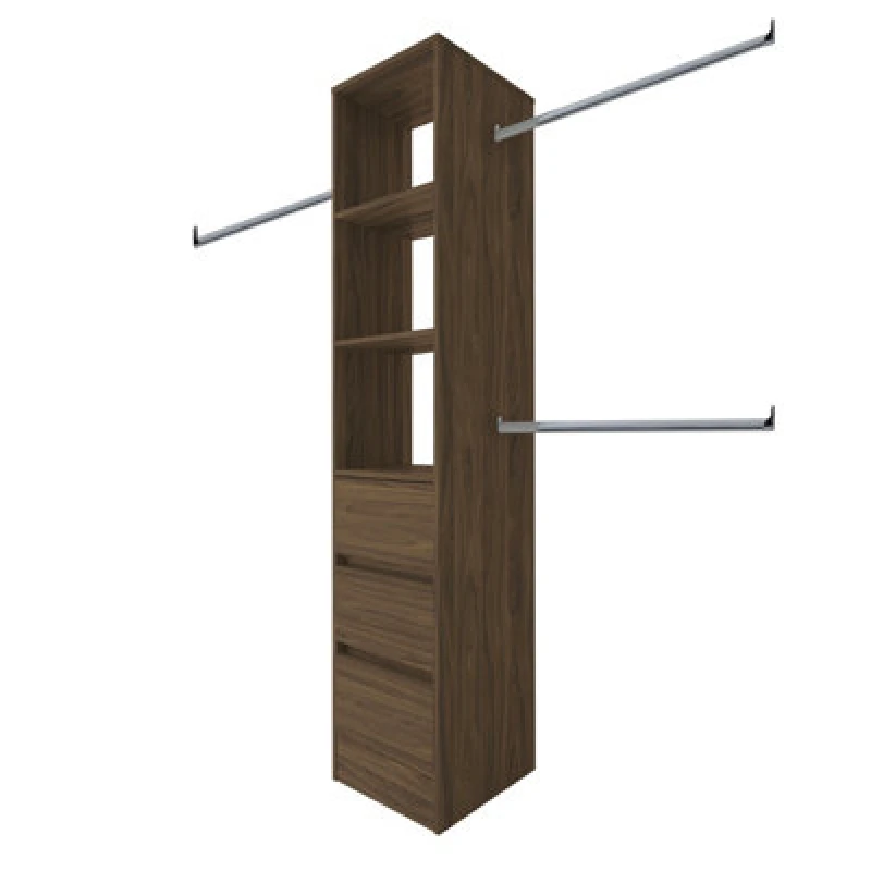 Image of Spacepro Modular Walnut Effect 3 Drawer Tower Unit (H)2100mm (W)450mm (D)500mm