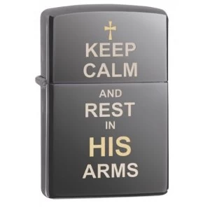 Image of Zippo Keep Calm Design Black Ice Finish Windproof Lighter