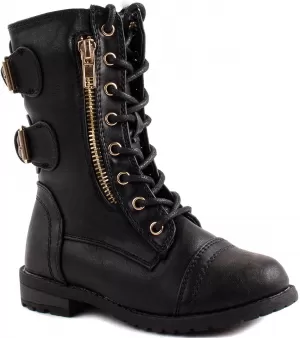 Mango Girls Leather Lace Up Boots - Black