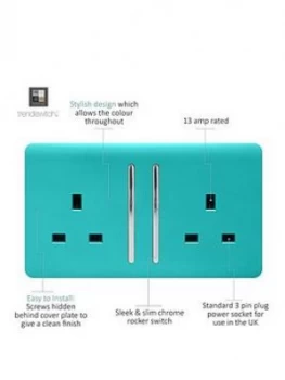 Image of Trendiswitch 2G 13A Switched Socket Bright Teal