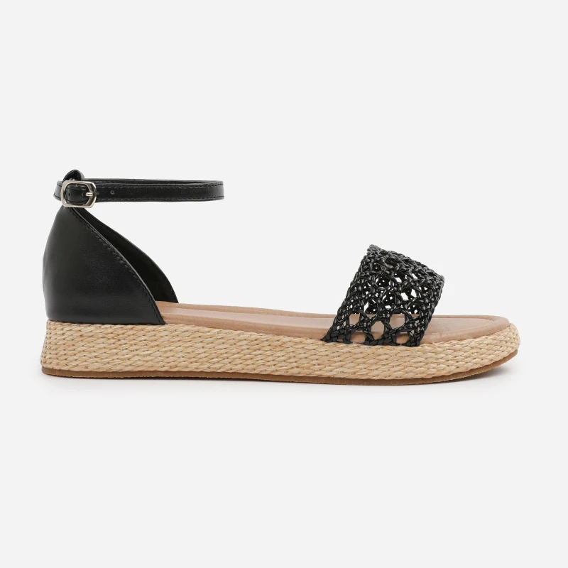 Image of Wheres That From Black PU Shia Braided Strap Espadrille Flatform Black female 4