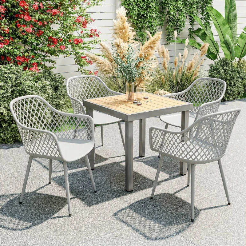 Image of OUTSUNNY Garden Chairs Set of 4, Garden Dining Chairs with Armrests in Grey Grey Unisex