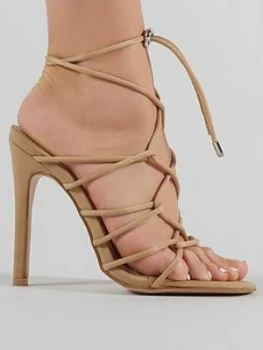 Image of Public Desire Savvy Ankle Tie Heeled Sandals - Nude, Size 8, Women