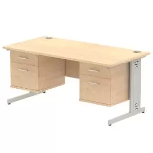 Image of Impulse 1600 Rectangle Silver Cable Managed Leg Desk MAPLE 2 x 2