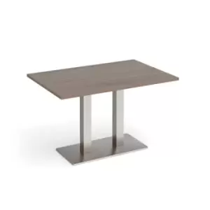 Image of Eros rectangular dining table with flat brushed steel rectangular base and twin uprights 1200mm x 800mm - barcelona walnut