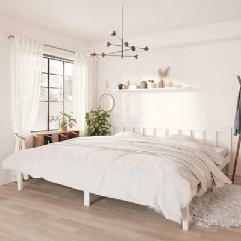 Image of VIDAXL 810103 Bed Frame without Mattress White Solid Wood 200x200cm Vidaxl 8720286671801