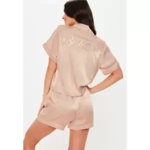 image of Missguided Satin Short Pj Set - Pink