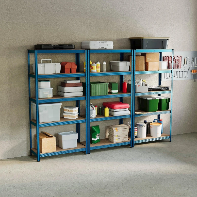 Image of Lassic 5 Tier Heavy Duty Steel Garage Shelving - 3 Bay Blue unisex 5 Tier