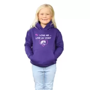 Image of British Country Collection Childrens/Kids Love Me Love My Pony Hoodie (7-8 Years) (Purple)