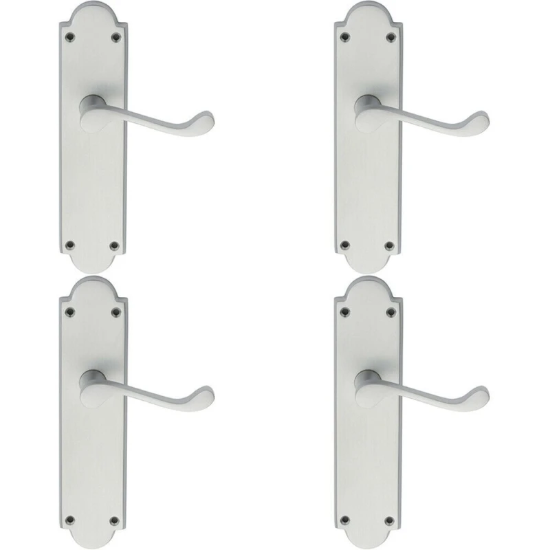 Image of Loops 4x PAIR Victorian Scroll Handle on Latch Backplate 205 x 49mm Satin Chrome Multi