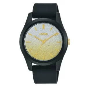 image of Ladies Sports Watch with Black Silicone Strap & Gold Glitter Effect Dial