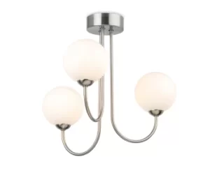 Lyndon 3 Light Globe Flush Fitting Brushed Steel with Opal White Glass