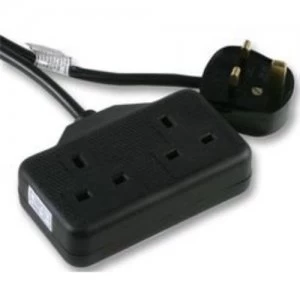 Image of Zexum Black UK 3 Pin Plug with 2 Gang 2G Socket Extension Cord Cable Lead - 5 Metres