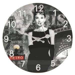 image of Iconic Collection 30cm Glass Wall Clock - Audrey Hepburn