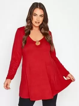 Image of Yours Heart Trim Keyhole Top - Red, Size 16, Women
