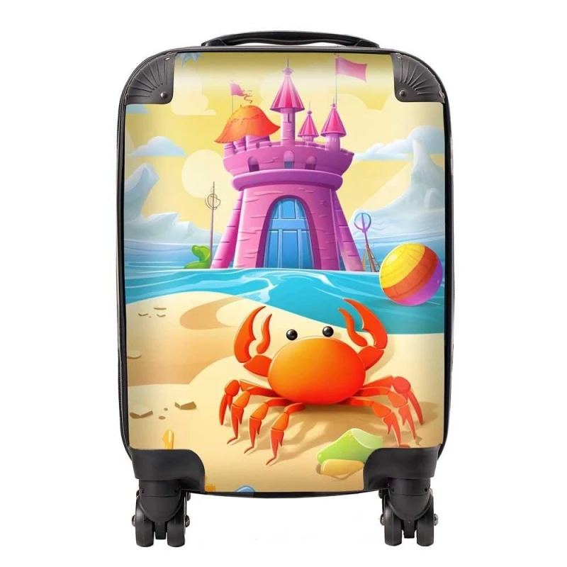 Image of Warren Reed - Designer Orange Crab On A Beach Holiday Suitcase in Yellow Size: Small Yellow Unisex Small