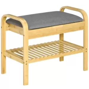 image of Homcom 2-Tier Bamboo Shoe Shoe Rack Bench Grey Linen