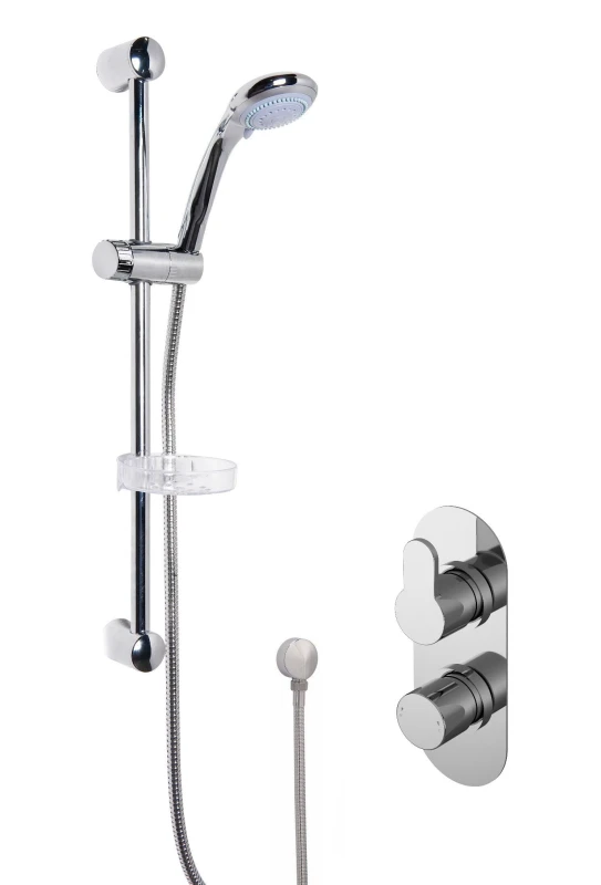 Image of Balterley Concealed Round Twin Valve Multi Function Handset Slide Rail in Silver Silver Unisex