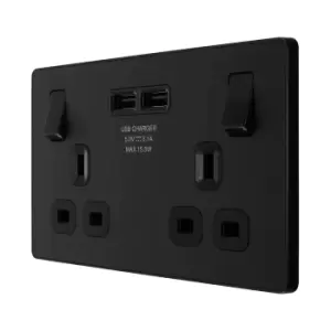 Image of BG Evolve Matt Black Double Switched 13A Power Socket + 2 X USB (3.1A) - PCDMB22U3B