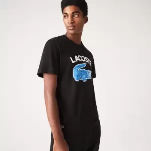Image of Mens Lacoste Regular Fit XL Crocodile Print T-Shirt Size 4 - M Black