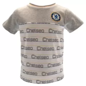 Image of Chelsea FC Childrens/Kids Crest And Stripes T-Shirt (12-18 Months) (Grey/White)