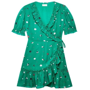 image of Jack Wills Lilly Ruffle Wrap Mini Dress - Green