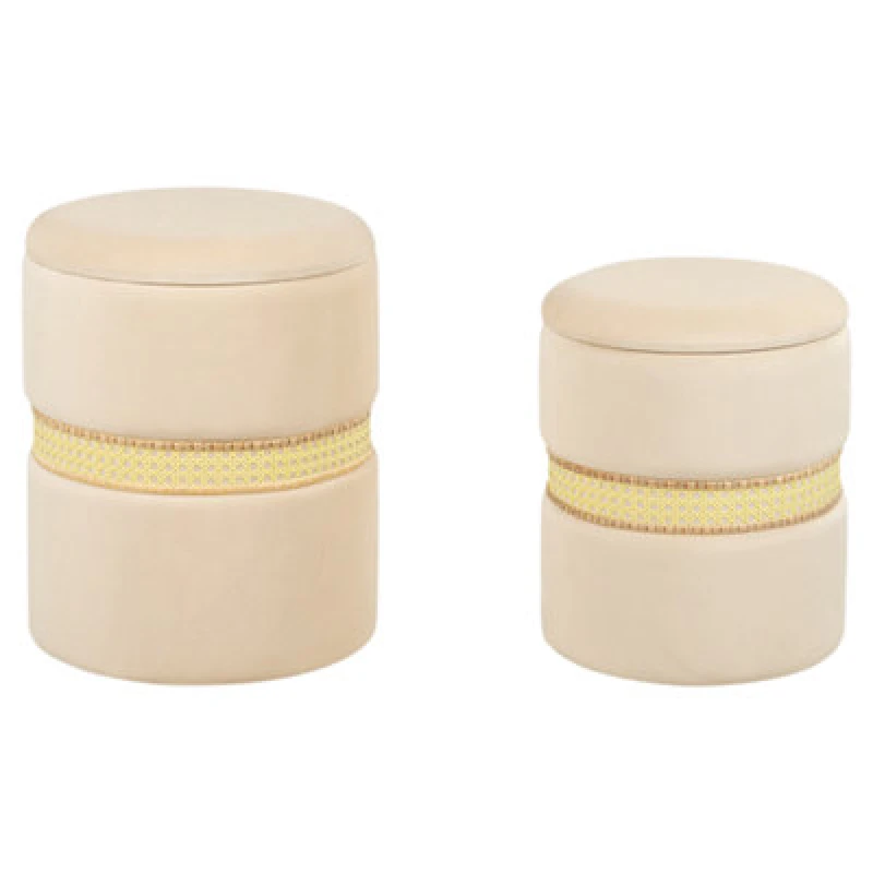 Image of Beliani Set Of 2 Storage Pouffes Medford Velvet Light Beige