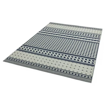 Image of Antibes AN06 Blue Cream Geometric 160cm x 230cm Rectangle - Blue and Ivory and Cream