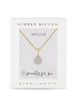 image of Simply Silver 14Ct Gold Plated Sterling Silver Cubic Zirconia Pave Disc Necklace Gift Boxed