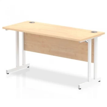 image of Trexus Rectangular Slim Desk White Cantilever Leg 1400x600mm Maple Ref