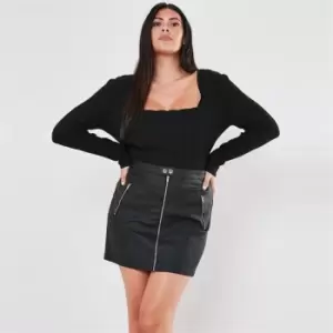 image of Missguided Plus Size Coated Denim Mini Skirt - Black