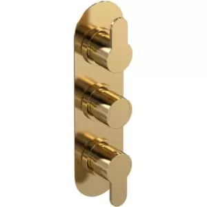 image of Arvan Thermostatic Concealed Shower Valve with Diverter Triple Handle - Brushed Brass - Nuie