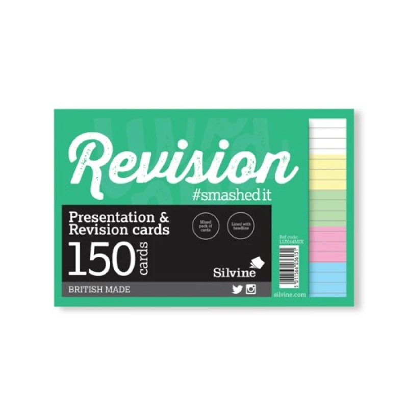 Image of Silvine Silvine Revision Presentation Cards Unbound 150 Cards Ruled A6 Assorted (Pack of 8) LUX64MIX LUX64MIX