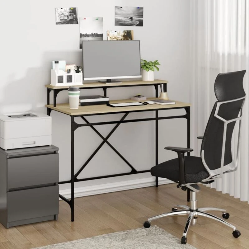 Image of VIDAXL Desk Sonoma Oak 100x50x90cm Engineered Wood and Iron vidaXL 8720845742003