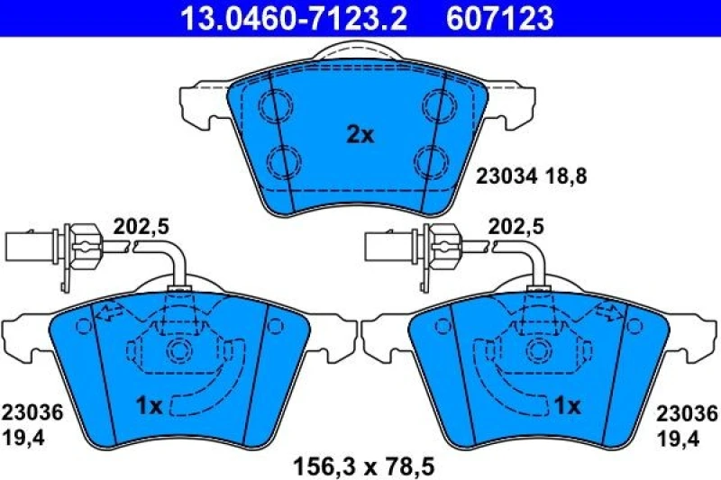 Image of ATE 13.0460-7123.2 Brake pad set incl. wear warning contact Brake Pad Set,disc brake (402)