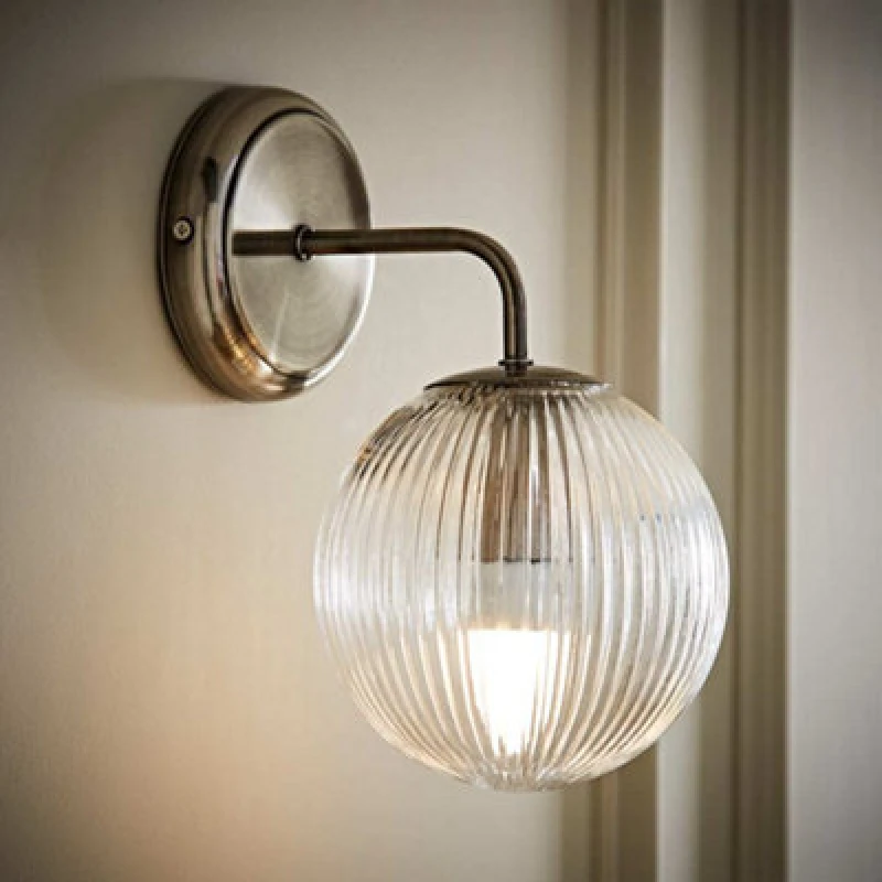 Image of ValueLights ValueLights Kempton Ribbed Glass Globe Shade Single Arm Wall Light in Silver Silver One Size Unisex 5016529274728