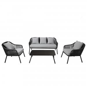 image of Rope 4 Seater Metal Lounge Set Grey