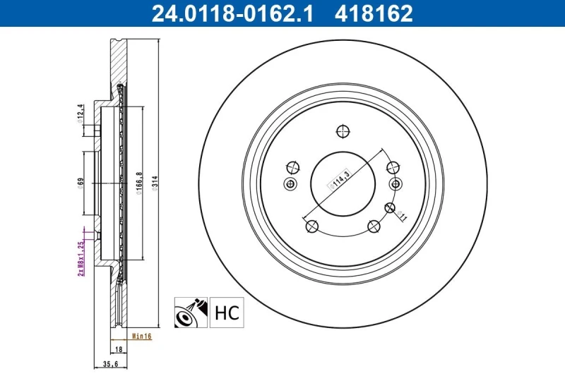Image of Brake disc ATE 24.0118-0162.1