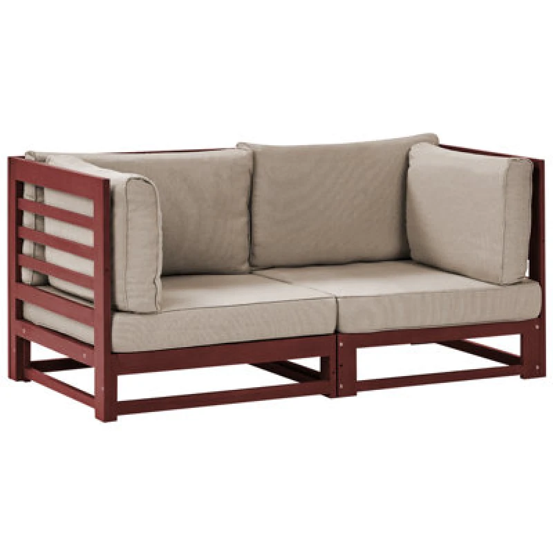 Image of Beliani Garden Sofa 2 Seater Trani Modular Acacia Wood Dark Red