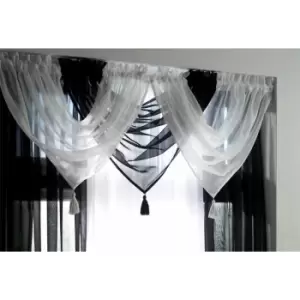 image of Alan Symonds - Plain Voile Curtain Swag Panel Black Tasseled - Black